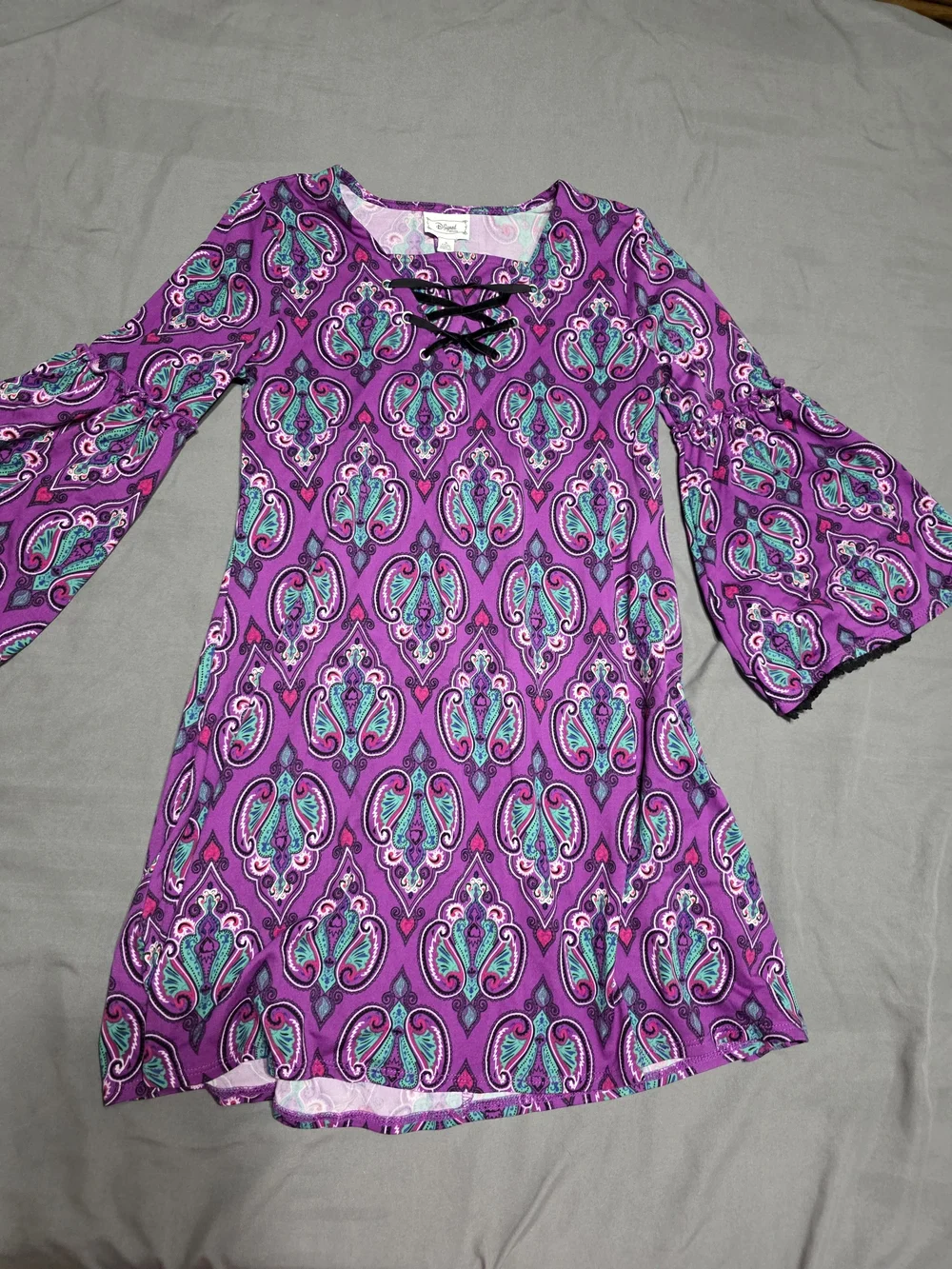 Disney Purple Paisley Bell-Sleeve Dress with Turquoise Accents